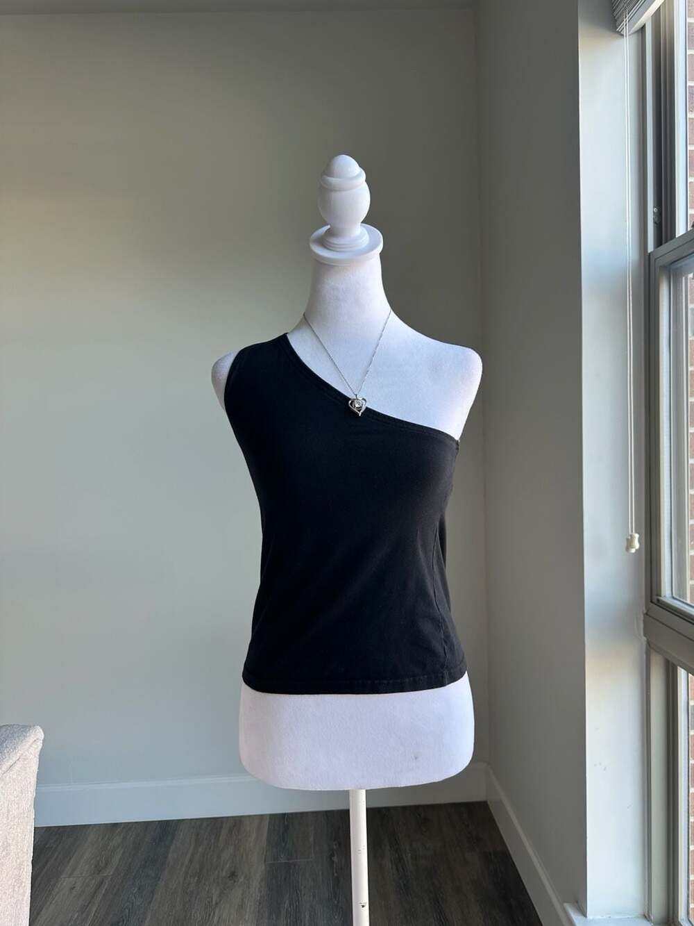 R21 Options One Shoulder Tank Top Size M Black Cotton Blend